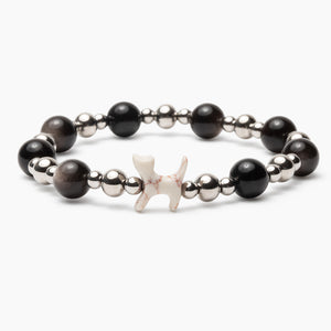 Stack Set-Circles of Faith Cat Bracelets with Black Lava, Cross-Howlite, Silver, Black Obsidian