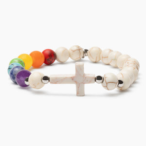 STRA Rainbow Bridge Cross Howlite &  Rainbow Crystal Beaded Bracelet