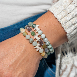 Stack Set-Serenity Isle Dog Bracelets with Green Tree Agate, Natural Indian Agate, Beach Natural
