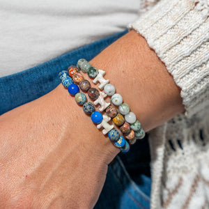 Stack Set-Terra Earth Dog Bracelets with Green Tree Agate, Red Leopard, Imperial Turquoise