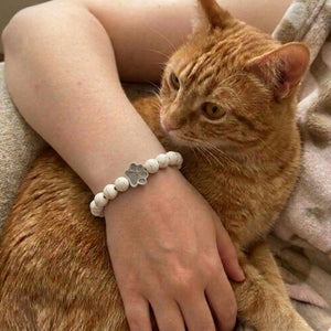 Paw Print Beaded Stretch Bracelet - White Pine