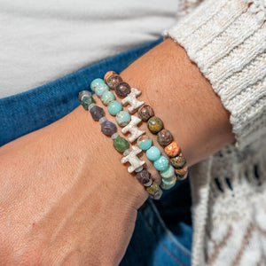 Stack Set-Aegean Seas Dog Bracelets with Natural Red Leopard, Blue Agalmatolite, Natural Indian Agate
