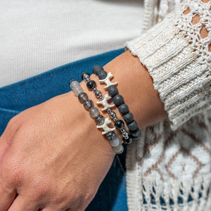 Stack Set-Midnight Luxe Cat Bracelets with Black Lava, Silver & Black Obsidian, Tea Dragon Agate