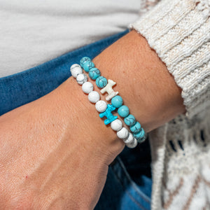 Stack Set-Seaside Dream Dog Bracelets with Turquoise Blue & White Howlite