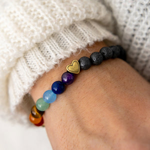 Black Lava Bead with Rainbow Stones Bracelet
