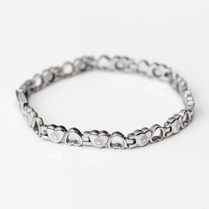 Stack Set-Cherished Hearts- PURPLE Cat Bracelets with Silver & Purple Crystal & Filled With Love (Heart&Paw) Stainless Steel Bracelet with Adjustment tool