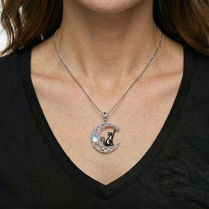 Celestial Moon Cat Pendant Necklace