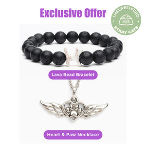Exclusive Subscriber Super Deal! Angel Wings Heart Paw Memorial Necklace and STRA Cat Black Lava Beaded Bracelet