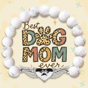 “Best Dog Mom Ever” – STRĀ Dog Beaded Bracelet- Always Loved Angel Paw-Wing Beaded Dog Bracelet - Donates 10 Meals to Help Feed Hungry Stray Dogs