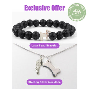 Exclusive Subscriber Super Deal! My Angel Dog Memorial Sterling Necklace-Bone & Angel Wing and STRA Dog Black Lava Bracelet