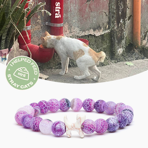 “To My Amazing Cat Mom” – STRĀ Cat Beaded Bracelet- Natural Purple Fossil - Donates 10 Meals to Help Feed Hungry Stray Cats