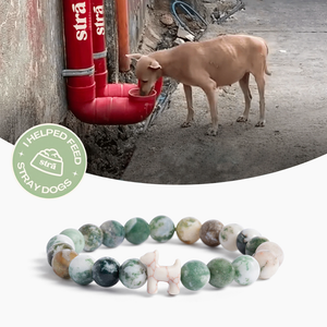 “Best Mom Ever” – STRĀ Dog Beaded Bracelet- Green Tree Agate - Donates 10 Meals to Help Feed Hungry Stray Dogs