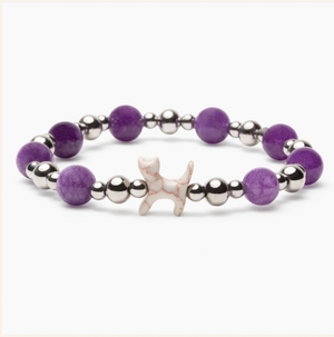 Stack Set-Cherished Hearts- PURPLE Cat Bracelets with Silver & Purple Crystal & Filled With Love (Heart&Paw) Stainless Steel Bracelet with Adjustment tool