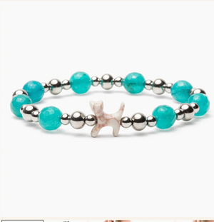 STRA Cat Silver & White Tiffany Blue Beaded Bracelet