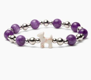 Stack Set-Cherished Hearts- PURPLE Dog Bracelets with Silver & Purple Crystal & Filled With Love (Heart&Paw) Stainless Steel Bracelet with Adjustment tool