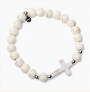 Stack Set-Circles of Faith Dog Bracelets with Black Lava, Cross-Howlite, Silver, Black Obsidian