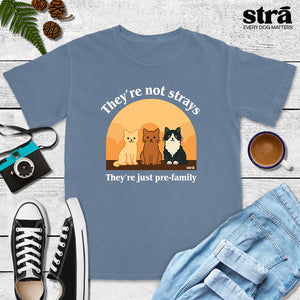 They're Not Strays, They're Just Pre Family Tee - Cats (Blue Jean, Ivory, Terracotta, Seafoam)
