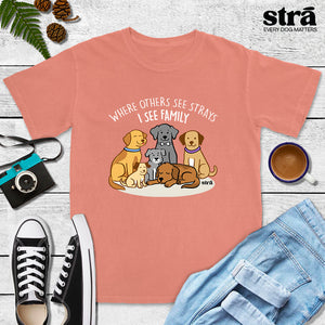 Where Others See Strays, I See Family Tee (Terracotta, Berry, Blue Jean, Ivory)