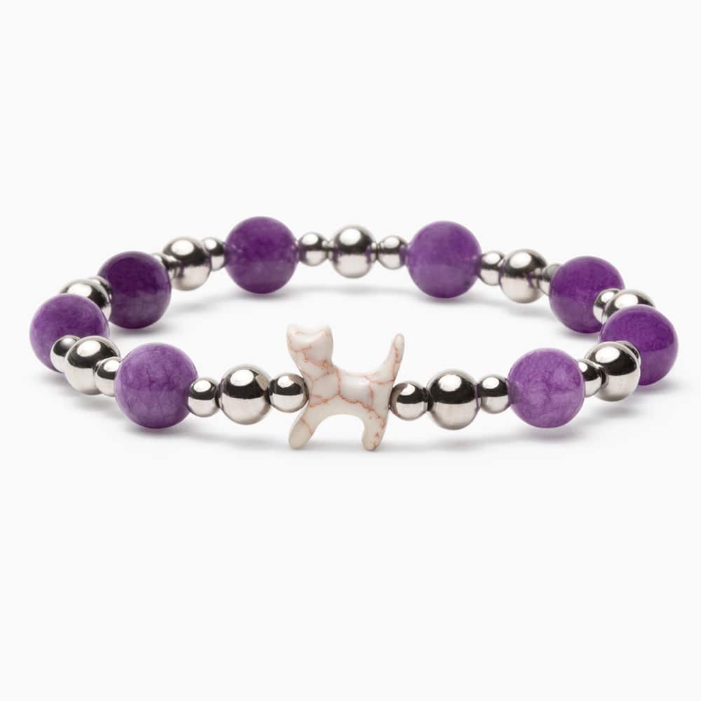 Stack Set-Cherished Hearts- PURPLE Cat Bracelets with Silver & Purple Crystal & Filled With Love (Heart&Paw) Stainless Steel Bracelet with Adjustment tool