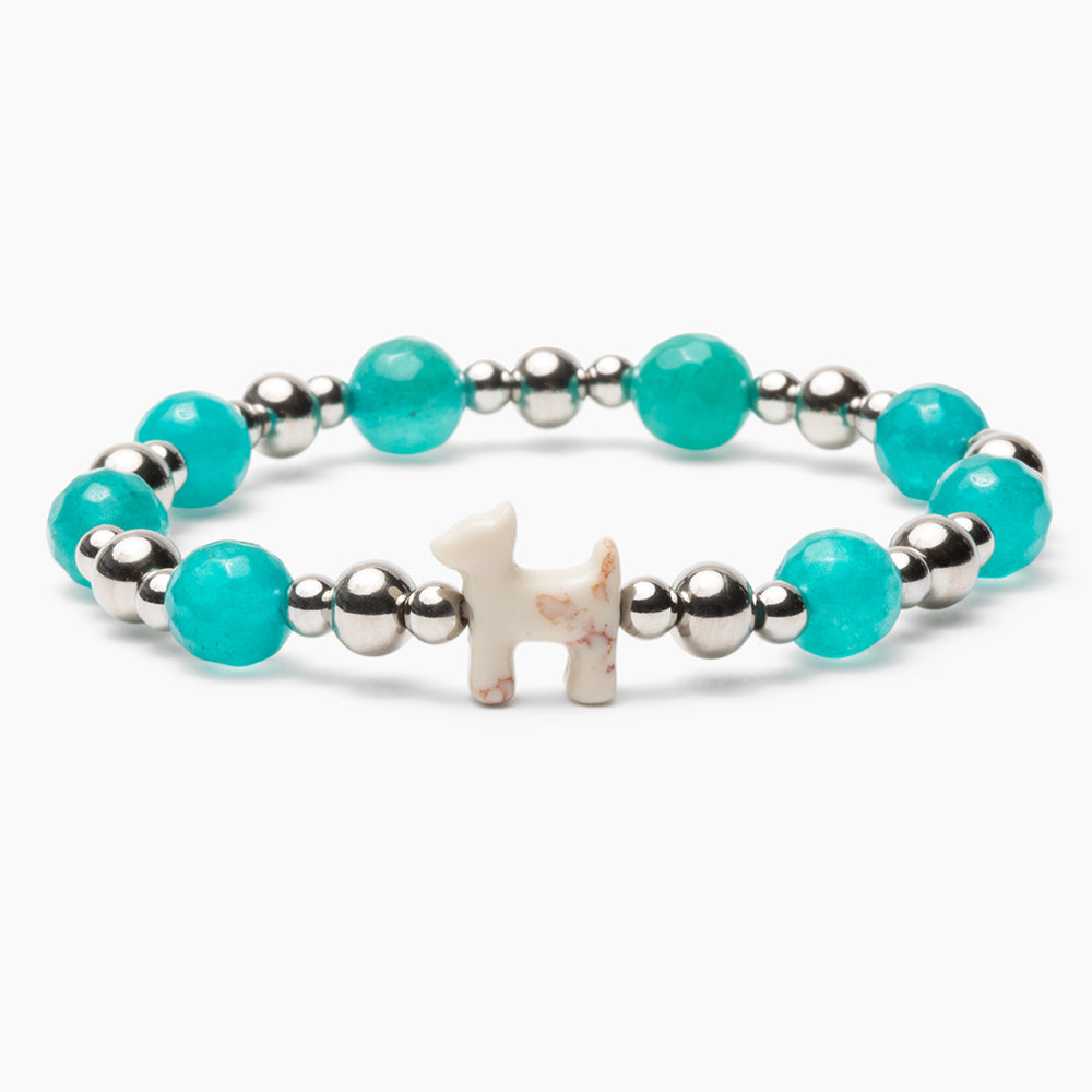 STRA Dog Silver and White Tiffany Blue Beaded Bracelet