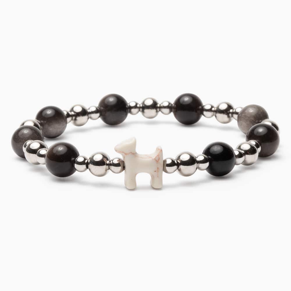 Stack Set-Circles of Faith Dog Bracelets with Black Lava, Cross-Howlite, Silver, Black Obsidian