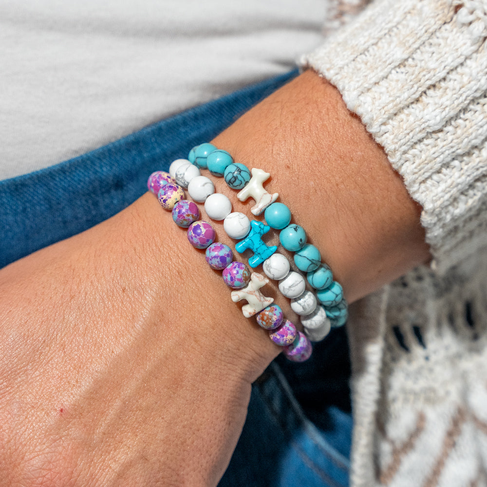 Stack Set-Paradise Found Dog Bracelets with White Howlite, Turquoise Blue, Purple Imperial