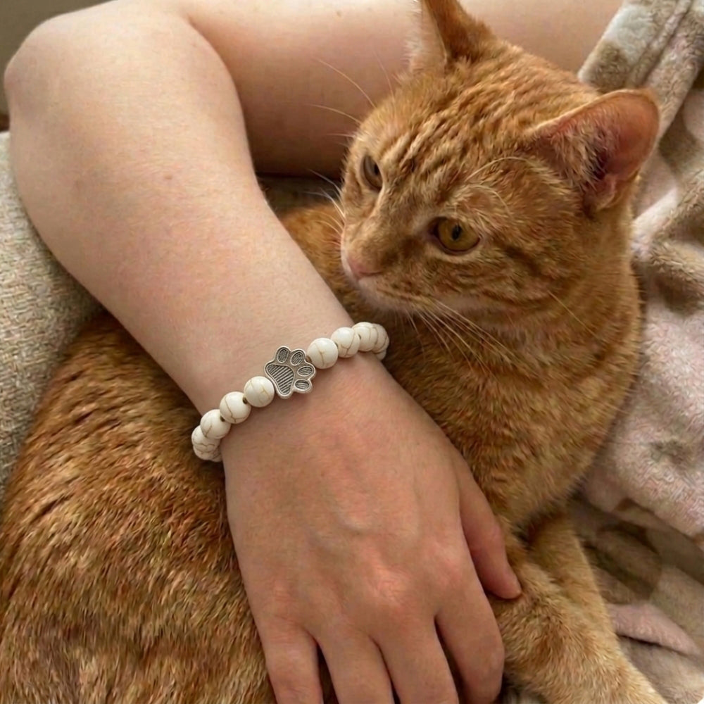 Paw Print Beaded Stretch Bracelet - White Pine