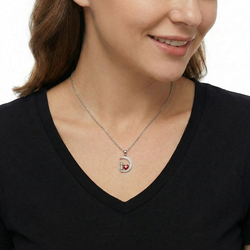 Moonlit Love Cat Pendant Necklace