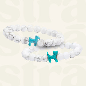 Special Offer!  Dog and Cat White Turquoise Beaded Bracelet Set