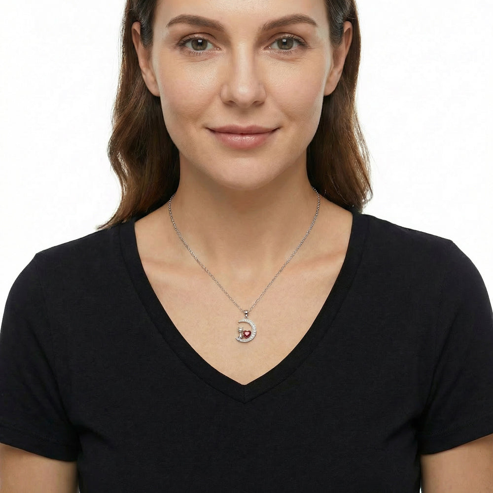 Moonlit Love Cat Pendant Necklace