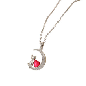 Moonlit Love Cat Pendant Necklace