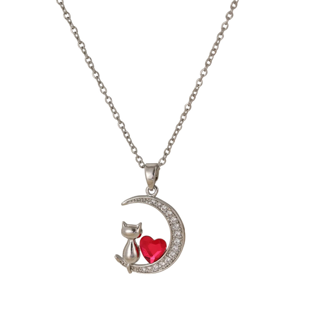 Moonlit Love Cat Pendant Necklace