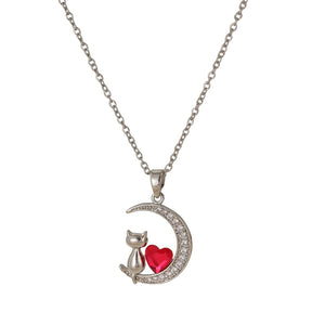 Moonlit Love Cat Pendant Necklace