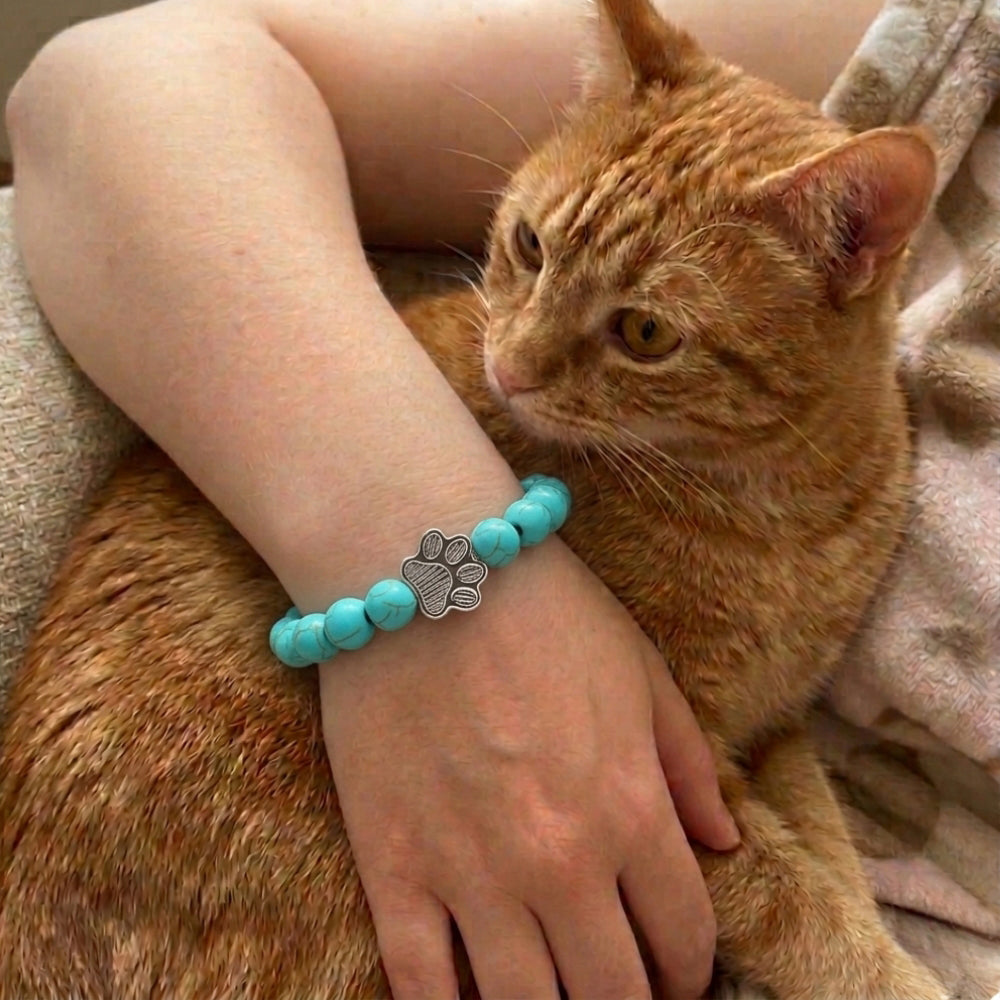 Paw Print Beaded Stretch Bracelet - Blue Pine