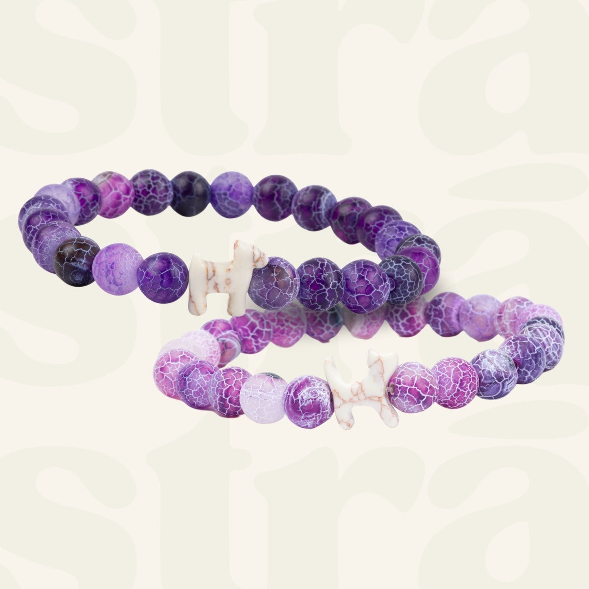 Special Offer!  Dog and Cat Natural Purple Fossil Beaded Bracelet Set