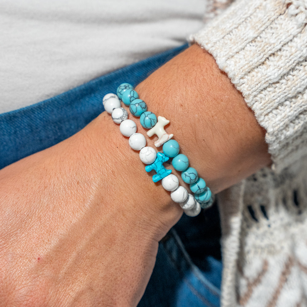 Stack Set-Seaside Dream Dog Bracelets with Turquoise Blue &amp; White Howlite