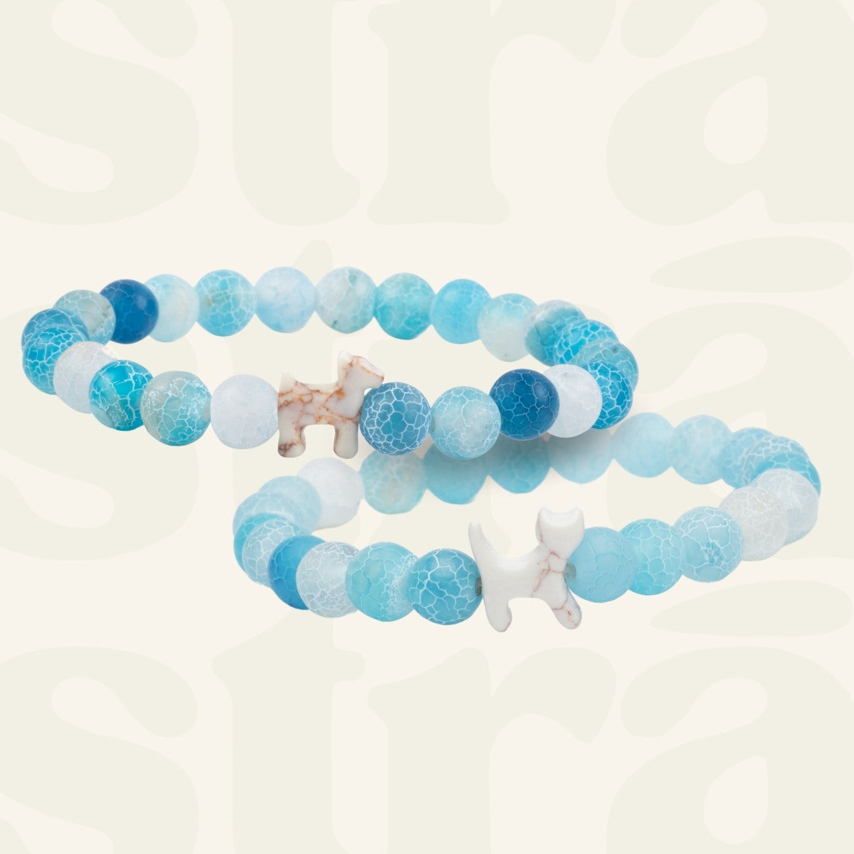 Special Offer!  Dog and Cat Natural Blue Fossil Beaded Bracelet Set