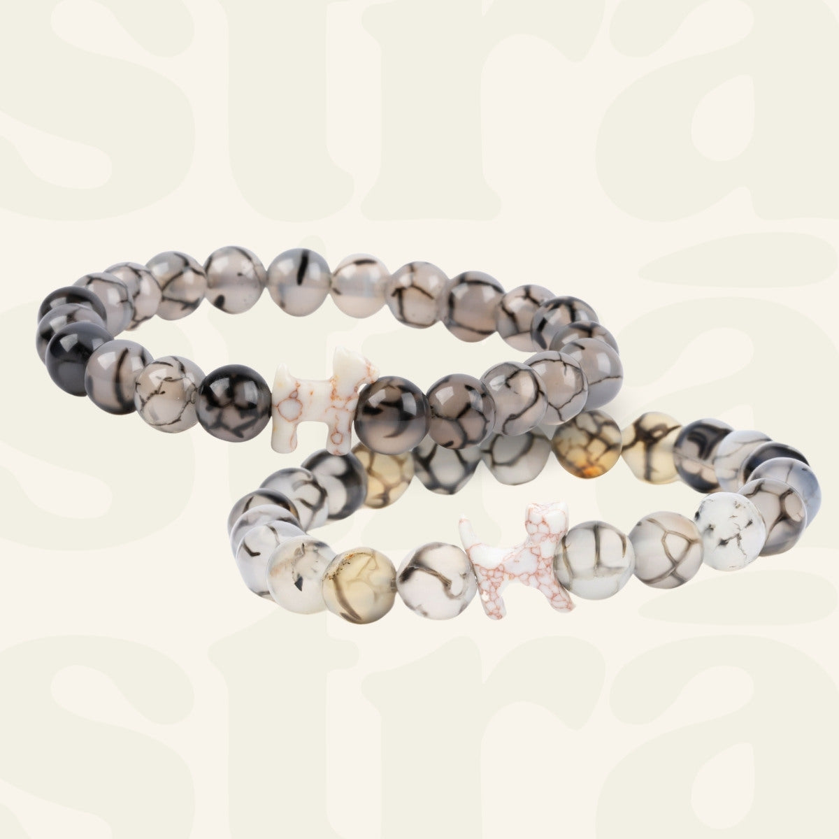 Special Offer!  Dog and Cat Tea Dragon Agate Beaded Bracelet Set