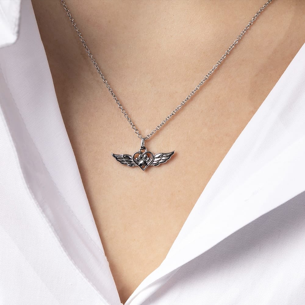 Angel Wings Heart Paw Memorial Necklace
