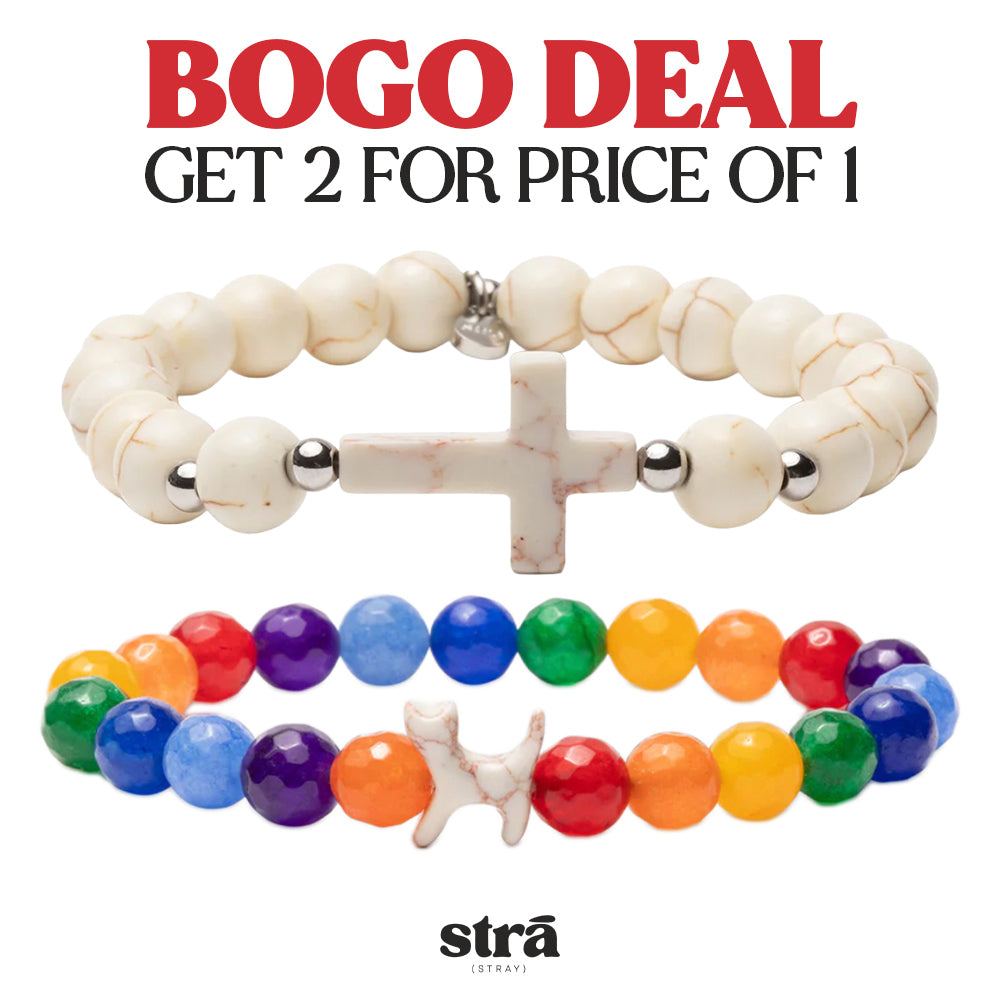 BUY 1 GET 1 STRA Cat Natural Stone Rainbow &amp; Cross-Howlite Beaded Bracelets