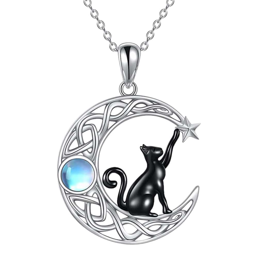 Celestial Moon Cat Pendant Necklace