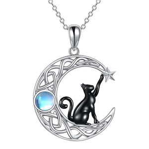 Celestial Moon Cat Pendant Necklace