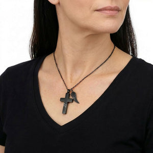 Forever Loved Pawprint Memorial Cross Urn Necklace - Black
