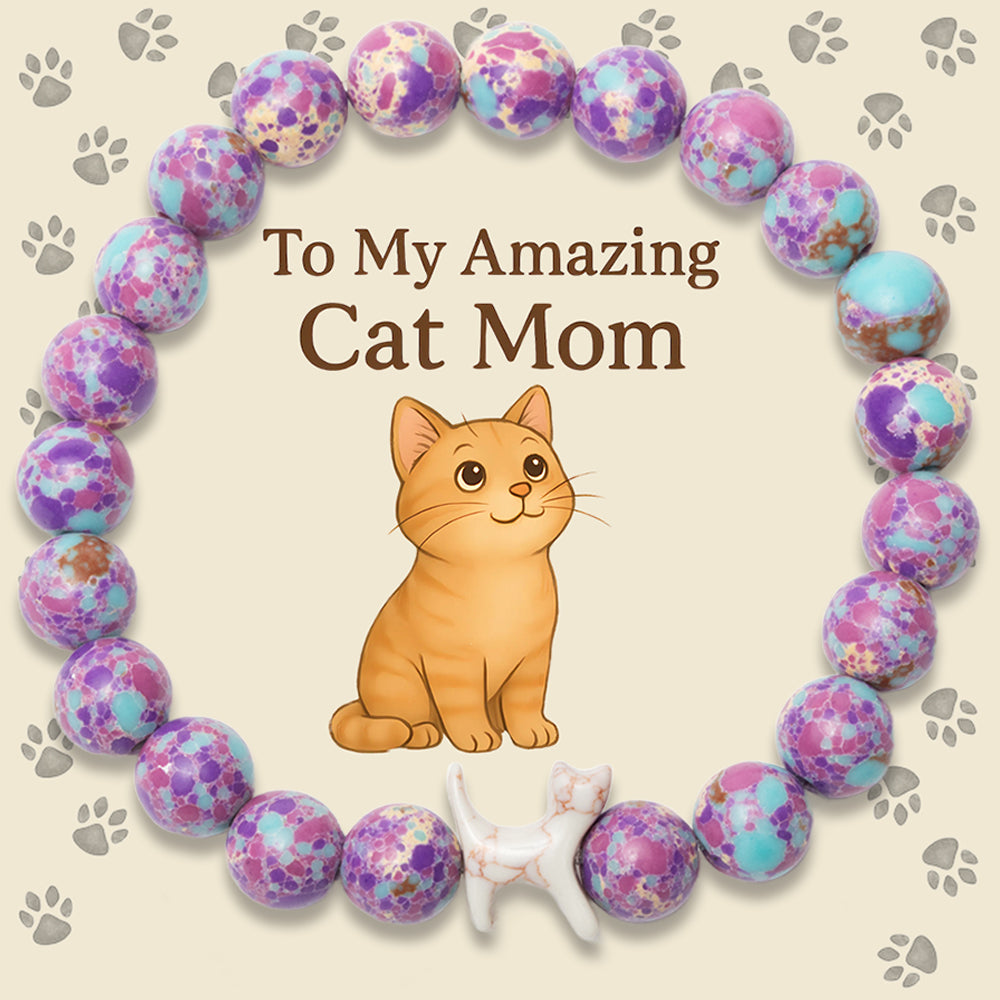 “To My Amazing Cat Mom” – STRĀ Cat Beaded Bracelet- Purple Imperial - Donates 10 Meals to Help Feed Hungry Stray Cats