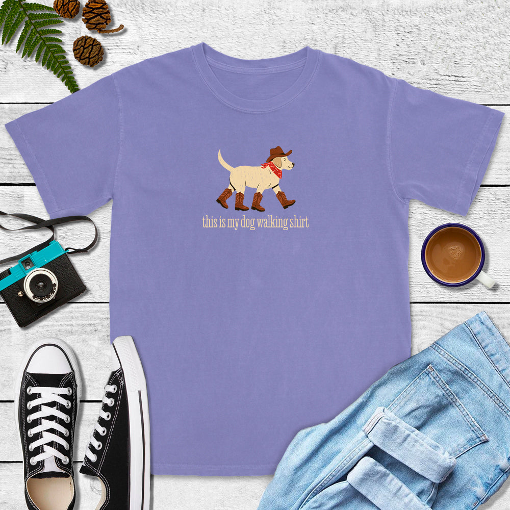 This Is My Dog Walking Shirt- Cowboy Boots Tee (Sandstone, Violet, Blue Jean)