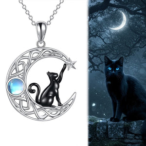 Celestial Moon Cat Pendant Necklace
