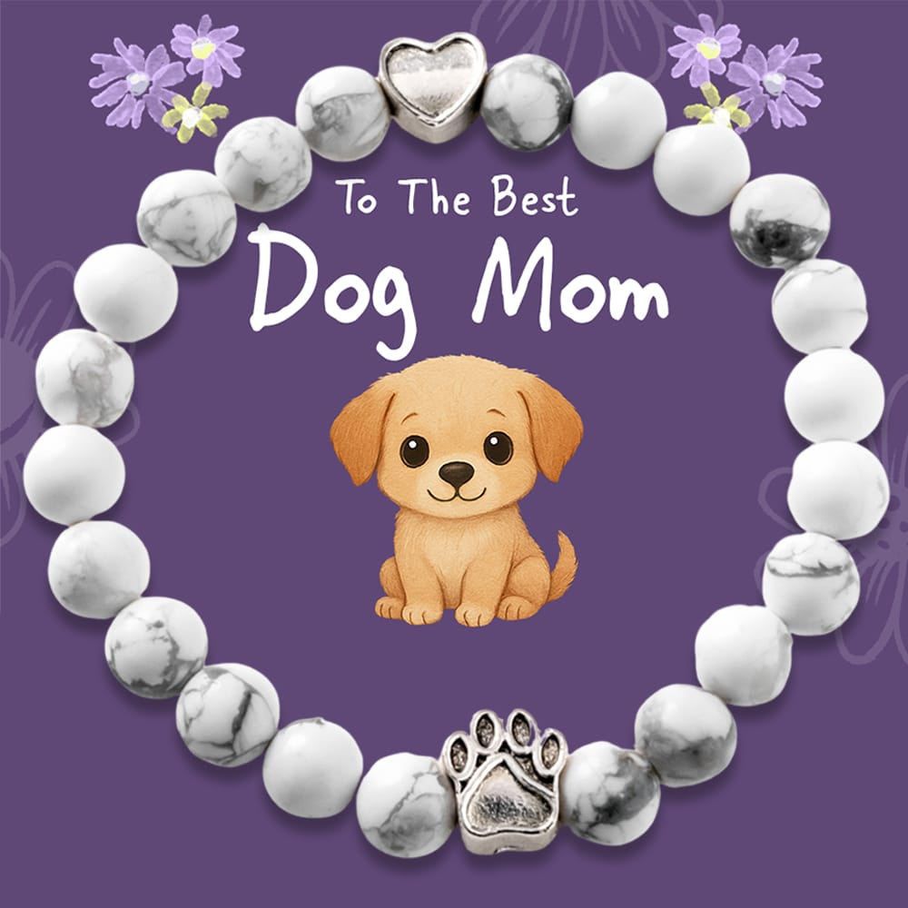 “To The Best Dog Mom” – STRĀ Dog Beaded Bracelet- Howlite Beaded Bracelet - Donates 10 Meals to Help Feed Hungry Stray Dogs