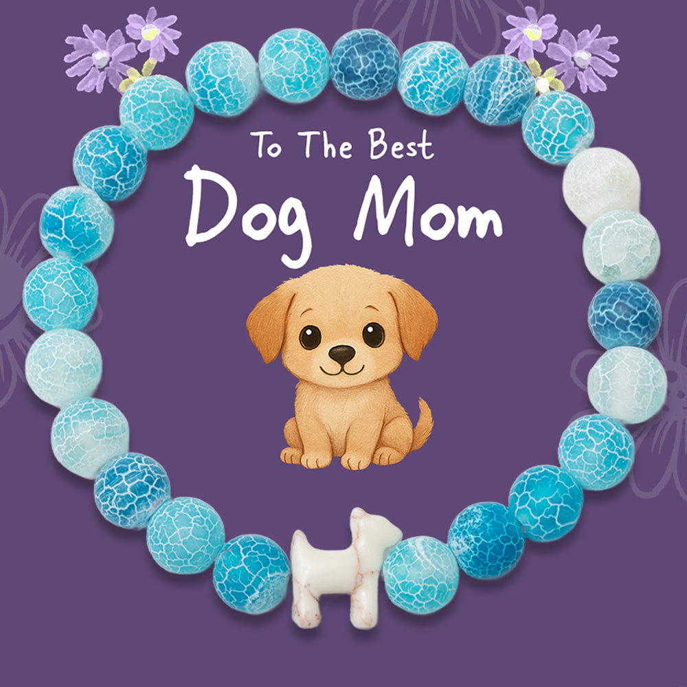 “To The Best Dog Mom” – STRĀ Dog Beaded Bracelet- Natural Blue Fossil - Donates 10 Meals to Help Feed Hungry Stray Dogs