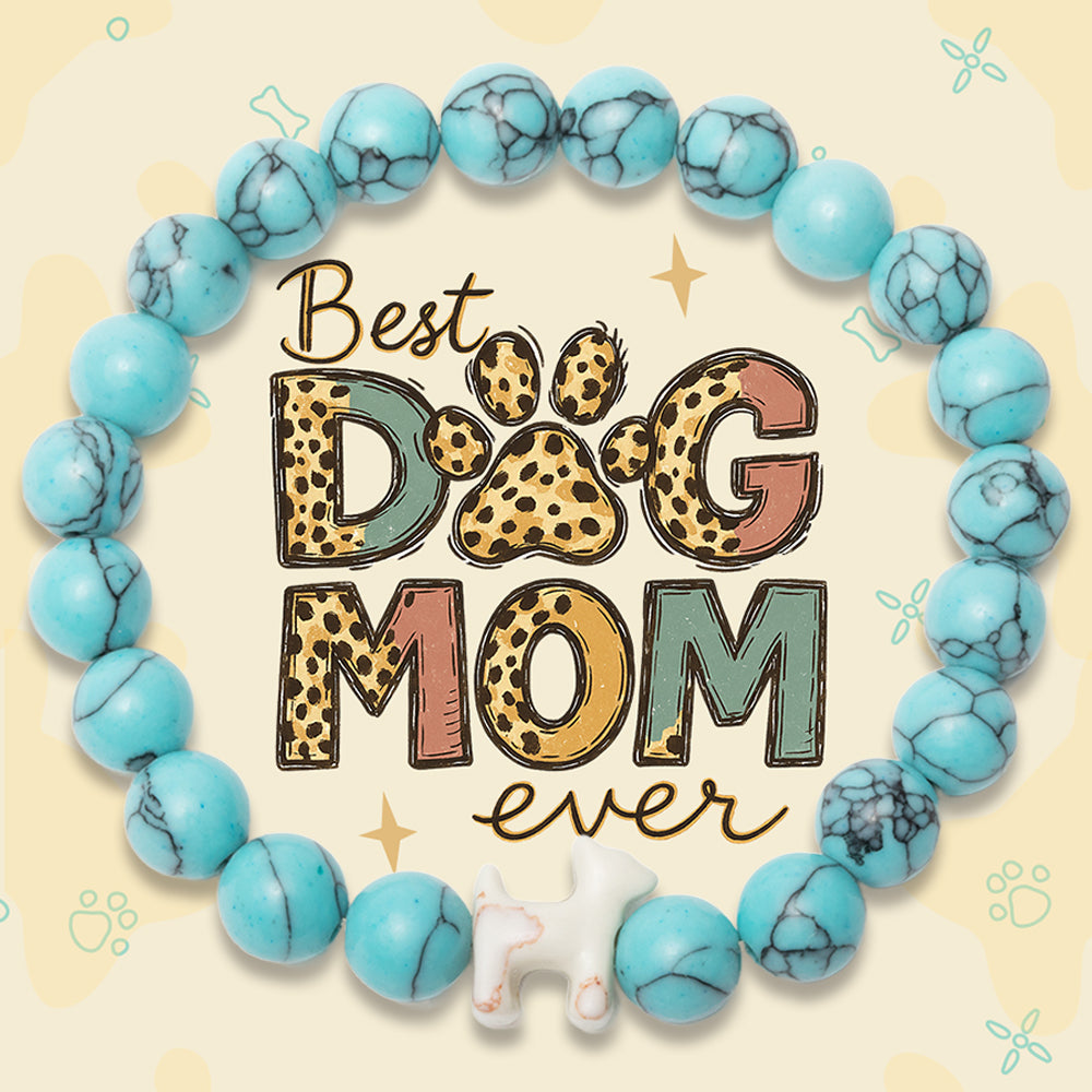 ARCHIVED “Best Dog Mom Ever” – STRĀ Dog Beaded Bracelet- Turquoise Blue Bracelet - Donates 10 Meals to Help Feed Hungry Stray Dogs
