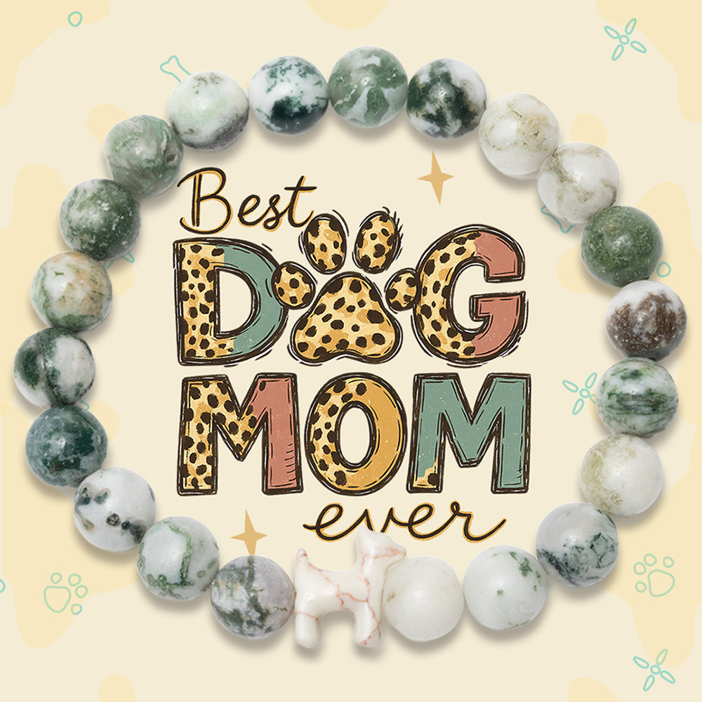 “Best Mom Ever” – STRĀ Dog Beaded Bracelet- Green Tree Agate - Donates 10 Meals to Help Feed Hungry Stray Dogs